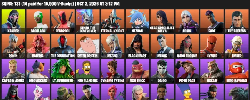 Fortnite account inventory for Xander - Backlash - 120 Outfits