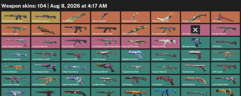Valorant account inventory for LVL 287 · Reaver Karambit & RGX 11z Pro Blade