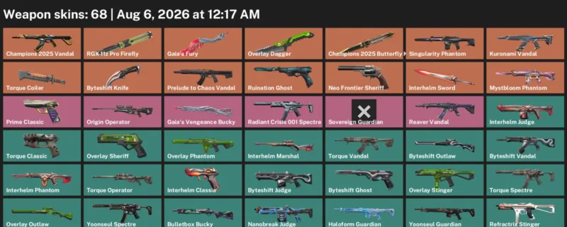 Valorant account inventory for LVL 108 · Champions 2025 Butterfly Knife & Overlay Dagger