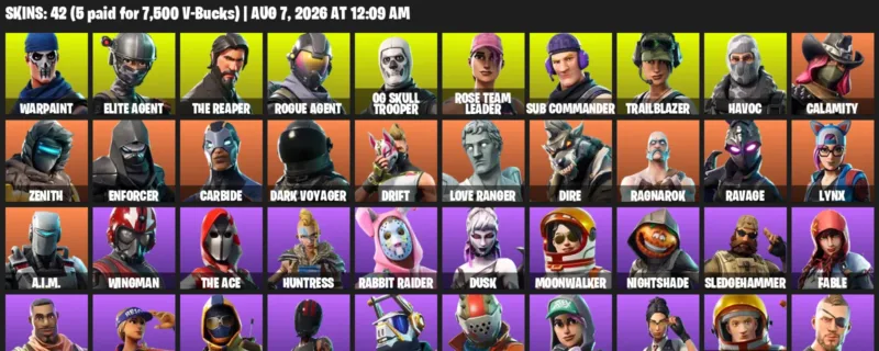 Fortnite account inventory for LVL 400 - Warpaint - Elite Agent - 42 Outfits