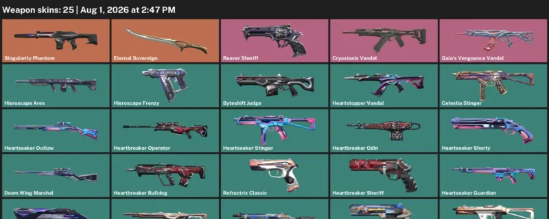 Valorant account inventory for LVL 34 · Cryostasis Vandal & Gaia's Vengeance Vandal
