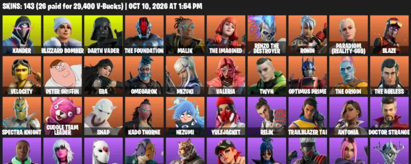 Fortnite account inventory for Xander - Blizzard Bomber - 120 Outfits