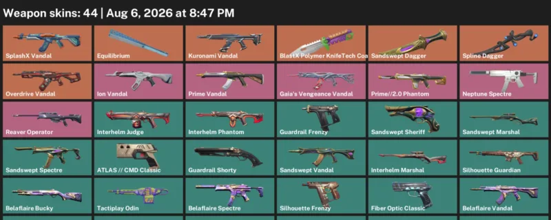 Valorant account inventory for LVL 122 · Spline Dagger & Sandswept Dagger