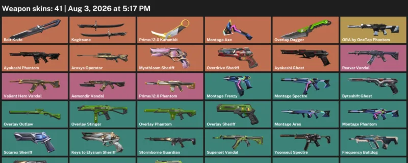 Valorant account inventory for LVL 171 · 2.0 Karambit & Araxys Operator