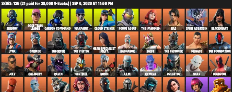 Fortnite account inventory for LVL 1363 - Trilogy - Rose Team Leader - 125 Outfits