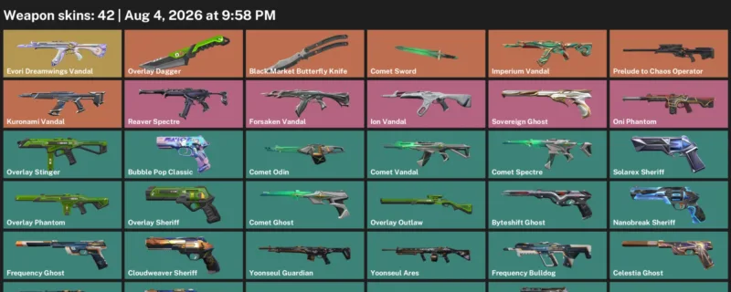 Valorant account inventory for LVL 141 · Overlay Dagger & 42 Skins Black.Market Butterfly Knife