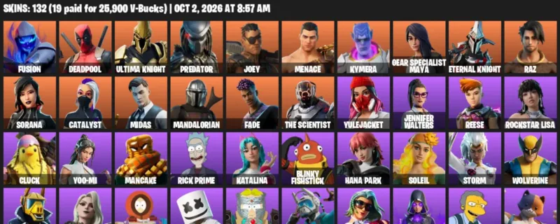 Fortnite account inventory for Fusion - Deadpool - 120 Outfits