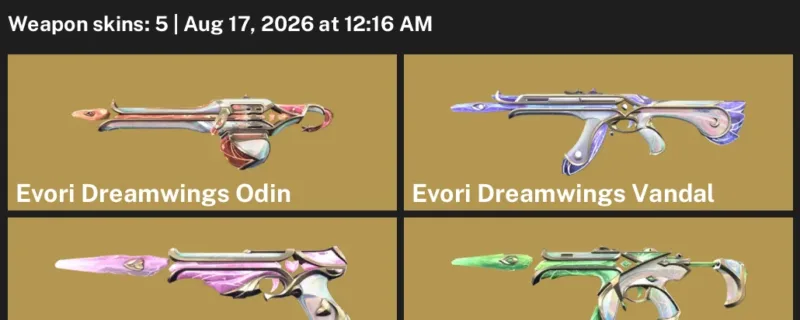 Valorant account inventory for LVL 10 · Evori Dreamwings Vandal & Evori's Spellcaster