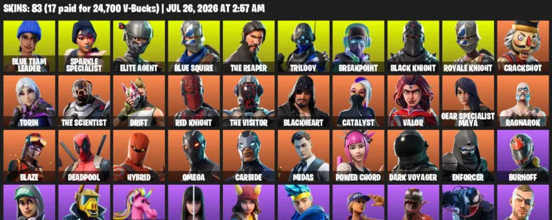 Fortnite Accounts listing: LVL 1927 - Blue Team Leader - Sparkle Specialist - 83 Outfits - 83 outfits