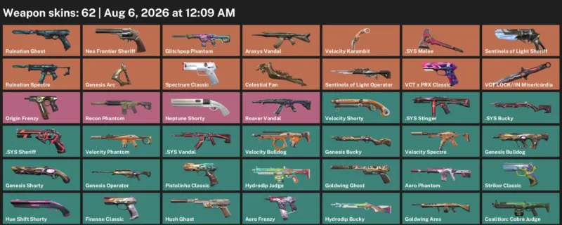 Valorant account inventory for LVL 170 · Velocity Karambit & Celestial Fan