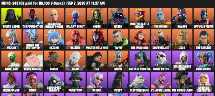 Fortnite account inventory for LVL 4671 - Darth Vader - The Foundation - 243 Outfits