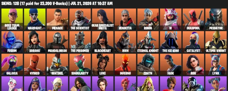Fortnite Accounts listing: LVL 1533 - Rose Team Leader - Warpaint - 128 Outfits - 128 outfits