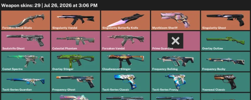 Valorant Accounts listing: LVL 103 · Forsaken Ritual Blade & Singularity Butterfly Knife · 29 Skins - Gold 2, 29 skins