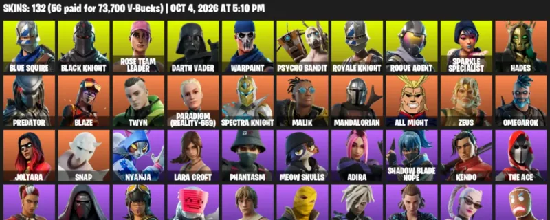 Fortnite account inventory for Blue Squire - Black Knight - 120 Outfits