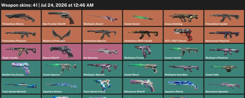 Valorant Accounts listing: LVL 157 · Comet Sword & Shellspire Sword · 41 Skins - Silver 2, 41 skins