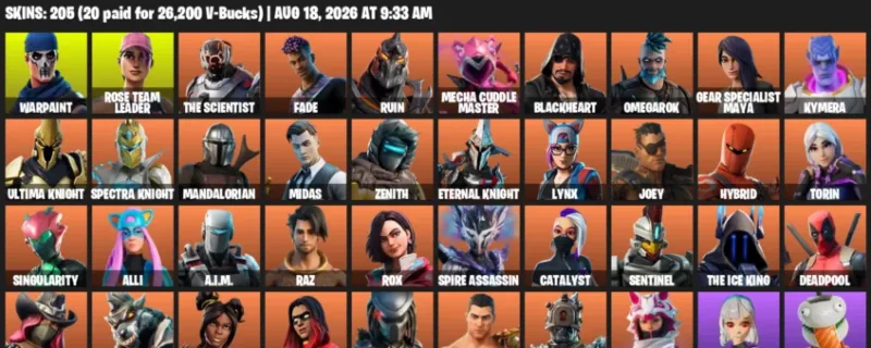 Fortnite account inventory for LVL 2445 - Warpaint - Rose Team Leader - 205 Outfits