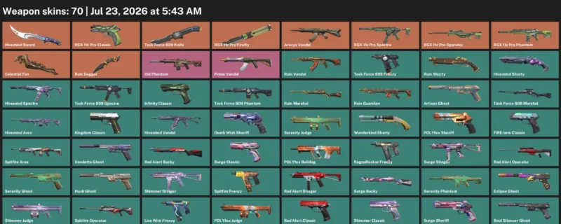 Valorant Accounts listing: LVL 289 · Celestial Fan & Hivemind Sword · 70 Skins - Gold 3, 70 skins