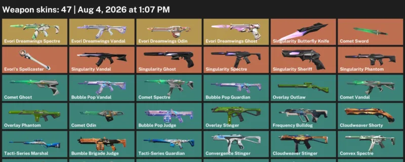 Valorant account inventory for LVL 49 · Singularity Butterfly Knife & Bubble Pop Vandal