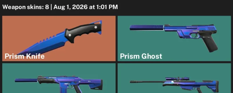 Valorant account inventory for LVL 8 · · Prism Knife · 8 Skins Prism Knife & Prism Phantom