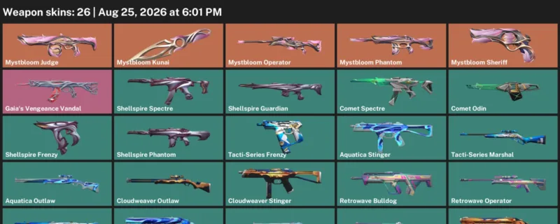 Valorant account inventory for LVL 29 · Aquatica Ares & Mystbloom Kunai