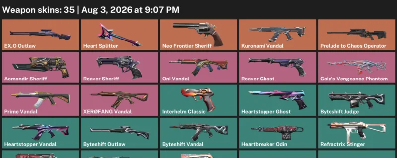 Valorant account inventory for LVL 93 · Byteshift Vandal & Doom Wing Phantom