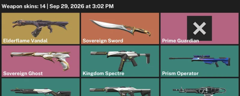Valorant account inventory for LVL 10 · Elderflame Vandal & Sovereign Sword
