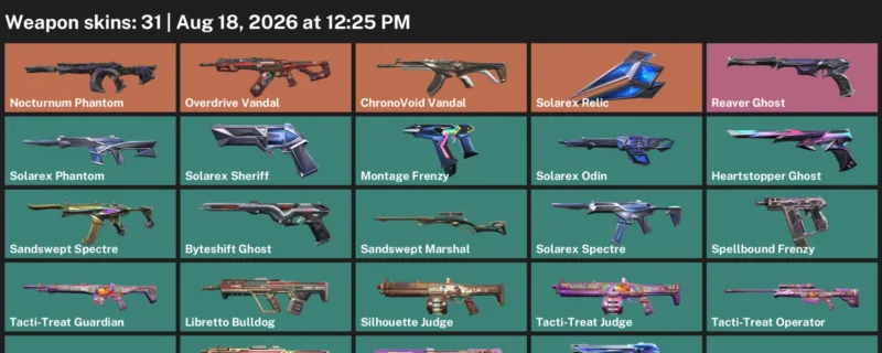 Valorant account inventory for LVL 134 · ChronoVoid Vandal & Libretto Operator