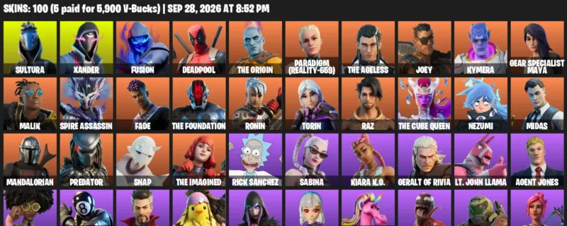 Fortnite account inventory for Sultura - Xander - 100 Outfits