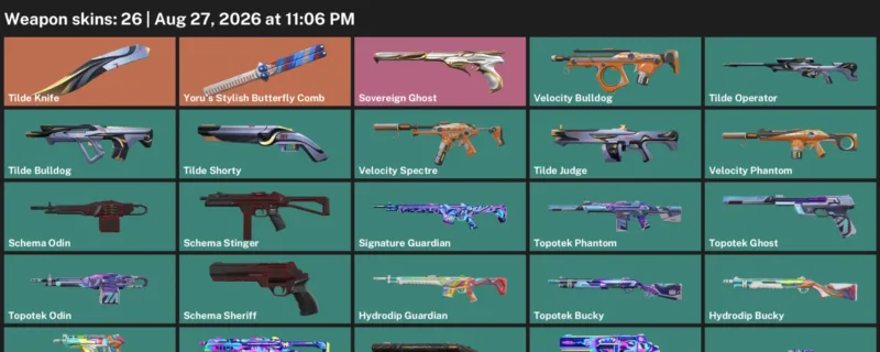 Valorant account inventory for LVL 70 · 26 Skins Tilde Knife & Schema Sheriff