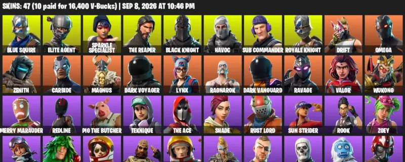 Fortnite account inventory for LVL 853 - Blue Squire - Elite Agent - 47 Outfits