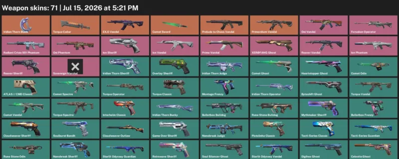Valorant Accounts listing: LVL 329 · Iridian Thorn Blade & Comet Sword · 71 Skins - Platinum 1, 71 skins