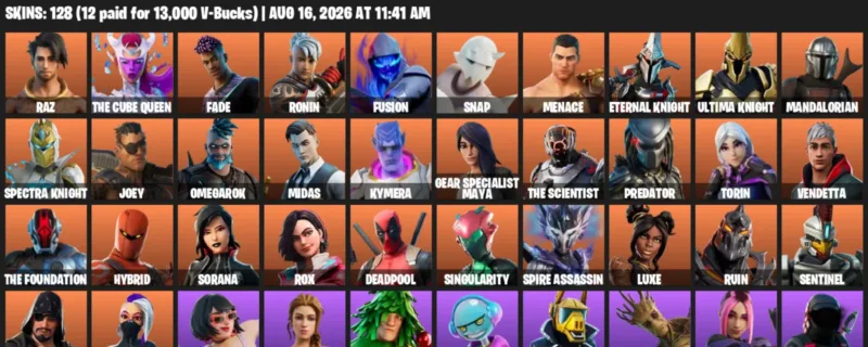 Fortnite account inventory for LVL 2009 - Raz - The Cube Queen - 128 Outfits