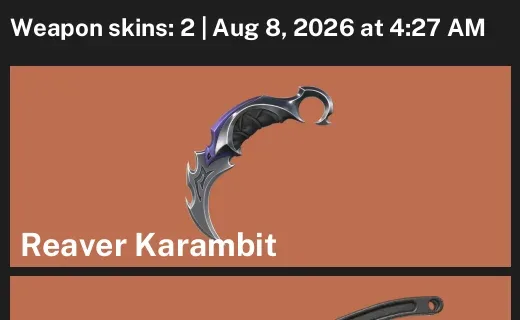 Valorant account inventory for LVL 14 · Reaver Karambit & 2 Skins Black.Market Butterfly Knife
