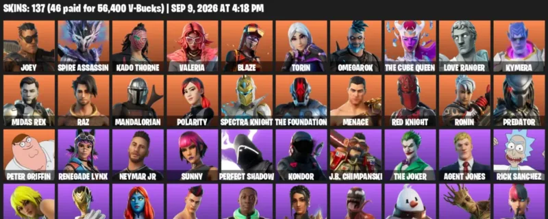 Fortnite account inventory for LVL 1967 - Joey - Spire Assassin - 137 Outfits