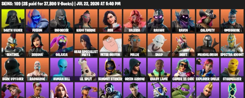 Fortnite Accounts listing: LVL 1820 - Darth Vader - Fusion - 109 Outfits - 109 outfits
