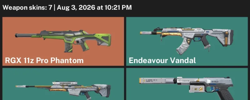 Valorant account inventory for LVL 49 · RGX 11z Pro Phantom & Endeavour Vandal