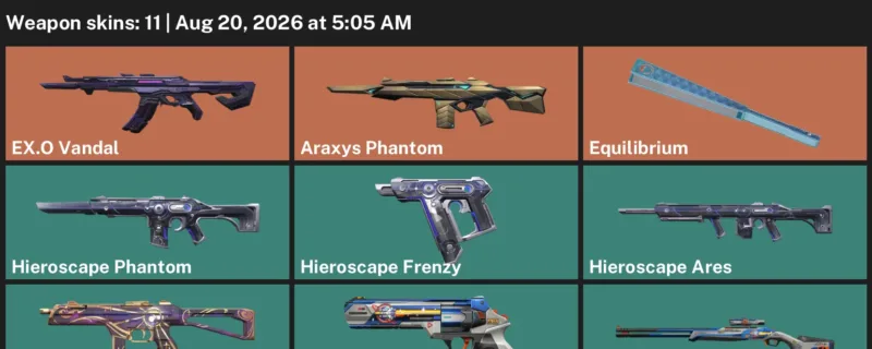 Valorant account inventory for LVL 32 · 11 Skins Araxys Phantom & Araxys Phantom & Celestia Spectre