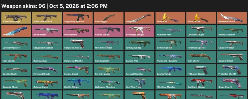 Valorant account inventory for LVL 282 · Ruin Dagger & Smite Knife