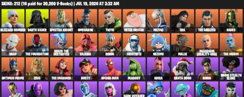Fortnite Accounts listing: LVL 2501 - Blizzard Bomber - Darth Vader - 212 Outfits - 212 outfits