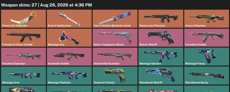 Valorant account inventory for LVL 66 · 2.0 Karambit & Araxys Phantom