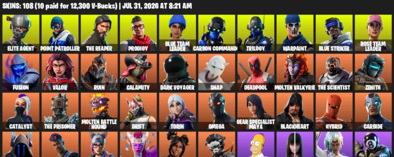 Fortnite Accounts listing: LVL 1366 - Elite Agent - Point Patroller - 108 Outfits - 108 outfits
