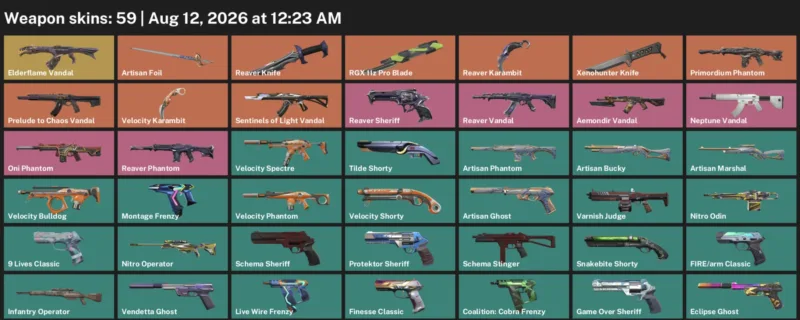 Valorant account inventory for LVL 262 · Reaver Karambit & Reaver Knife & 59 Skins Reaver Karambit