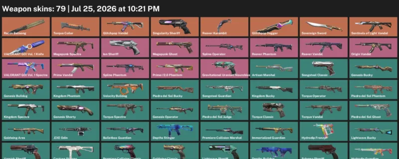 Valorant Accounts listing: LVL 74 · Glitchpop Dagger & Reaver Karambit · 79 Skins - Platinum 3, 79 skins