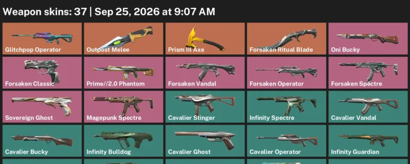 Valorant account inventory for LVL 49 · 37 Skins Forsaken Ritual Blade