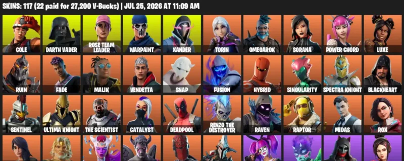 Fortnite Accounts listing: LVL 1862 - Cole - Darth Vader - 117 Outfits - 117 outfits