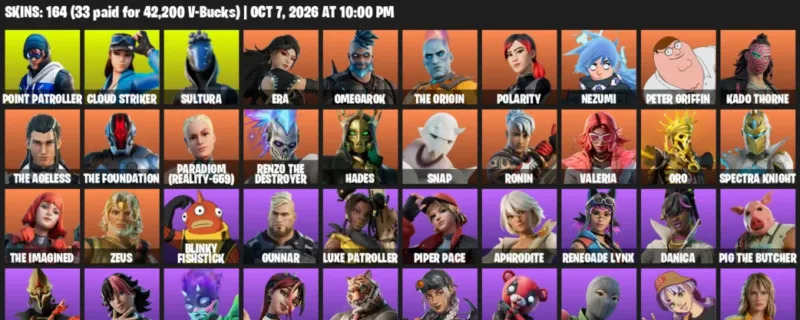 Fortnite account inventory for Point Patroller - Cloud Striker - 120 Outfits