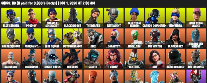 Fortnite account inventory for Blue Striker - Prodigy - 80 Outfits