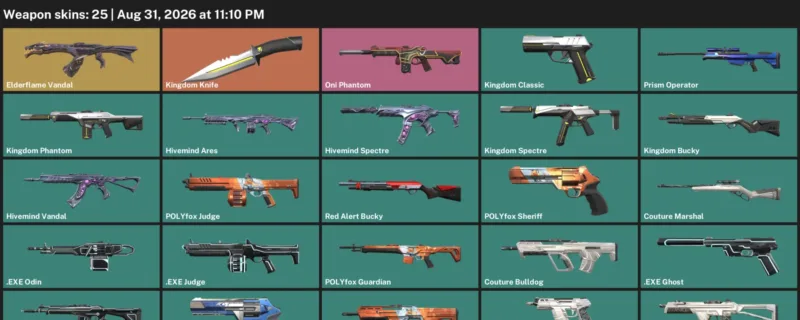 Valorant account inventory for LVL 28 · Kingdom Knife & Exe Vandal