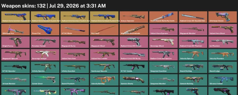 Valorant Accounts listing: LVL 214 · K/TAC Blade & Yoru's Stylish Butterfly Comb · 132 Skins - Gold 1, 132 skins