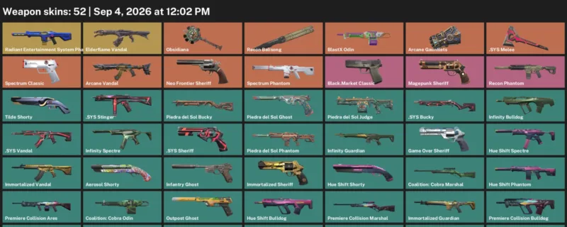 Valorant account inventory for LVL 127 · Sys Vandal & Sys Sheriff